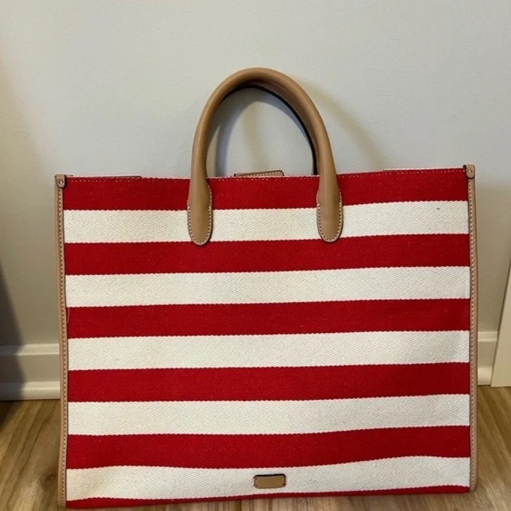 Frances Valentine New York XL Tote, Crossbody Bag Red & Cream Strip L/N